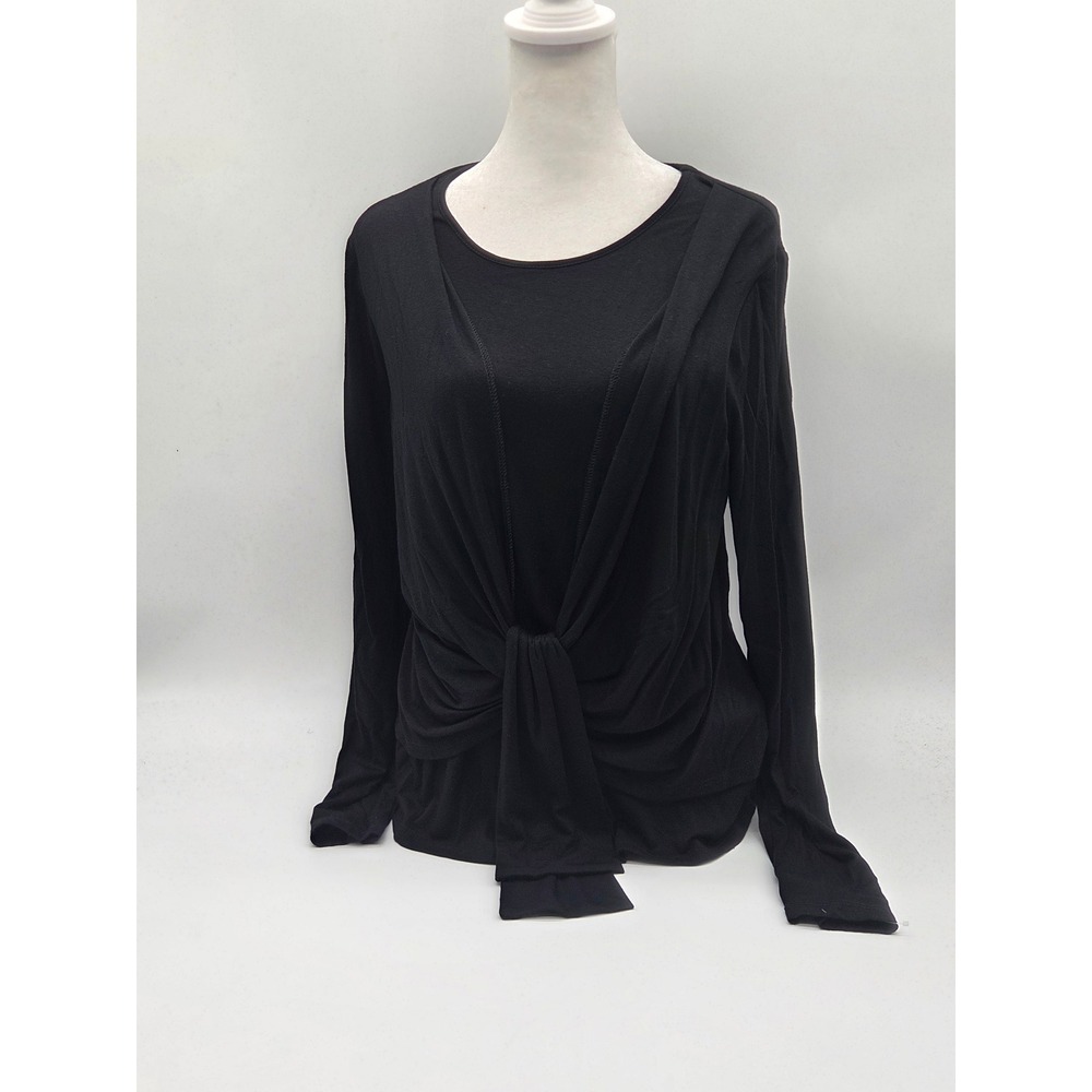 Karen Kane Women's Small Black Tie Front Layered Top Rayon Blend 101-379